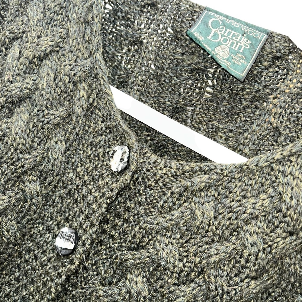 Carraig Donn Ireland Forest Green Aran Cable knit cardigan sweater M SOFT wool - Picture 4 of 5